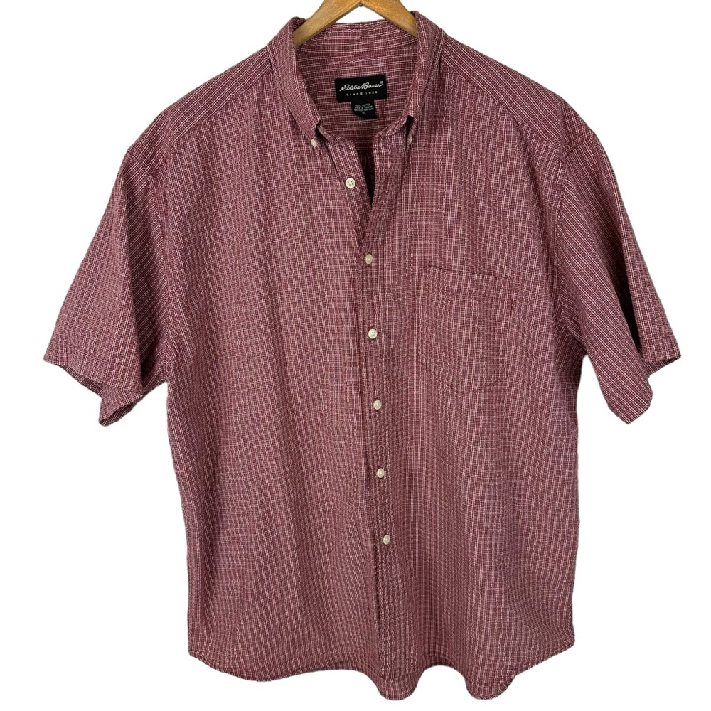Eddie Bauer Plaid Seersucker Short Sleeve Shirt XL